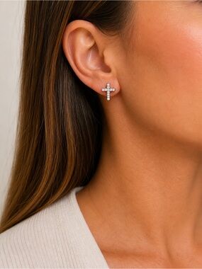 Silver Cross Stud Earrings Women's Jewelry